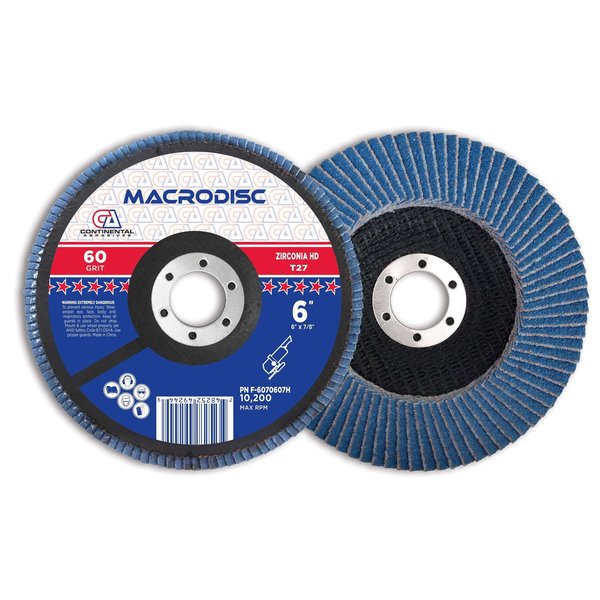 Continental Abrasives 6" x 7/8" 60 Grit T27 Zirconia High Density  Flap Disc F-6070607H